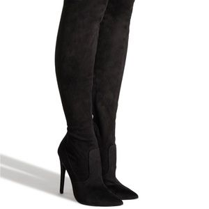 Wife calf, over the knee suede heeled boots